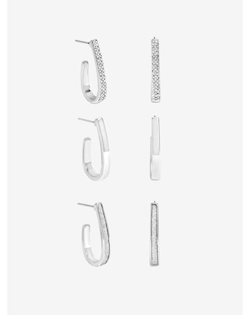 Mood Silver Plate Pave And Glitter Hoop 3 Pack