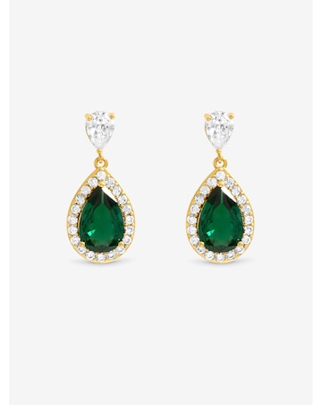 Jon Richard Gold Plated Cubic Zirconia Emerald Pear Drop Earrings