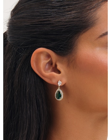 Jon Richard Gold Plated Cubic Zirconia Emerald Pear Drop Earrings