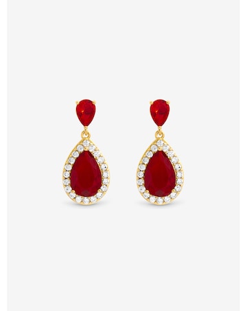 Jon Richard Gold Plated Cubic Zirconia Ruby Pear Drop Earrings