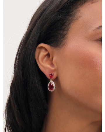 Jon Richard Gold Plated Cubic Zirconia Ruby Pear Drop Earrings