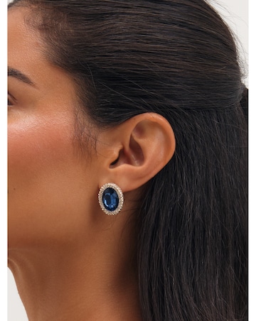Mood Gold Plated Crystal And Blue Stud Earrings