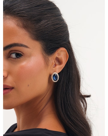 Mood Gold Plated Crystal And Blue Stud Earrings