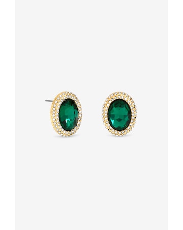 Mood Gold Plated Crystal And Emerald Stud Earrings