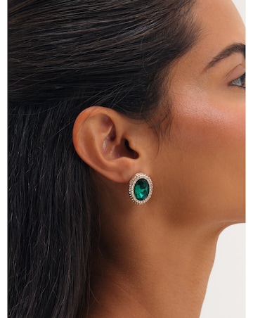 Mood Gold Plated Crystal And Emerald Stud Earrings