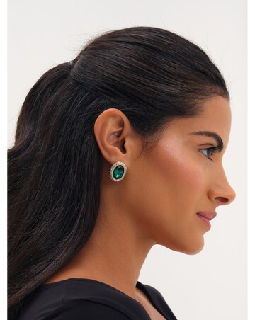 Mood Gold Plated Crystal And Emerald Stud Earrings