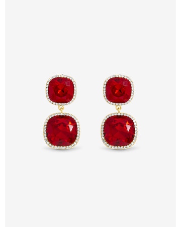 Jon Richard Gold Plated And Ruby Double Drop Halo Earrings