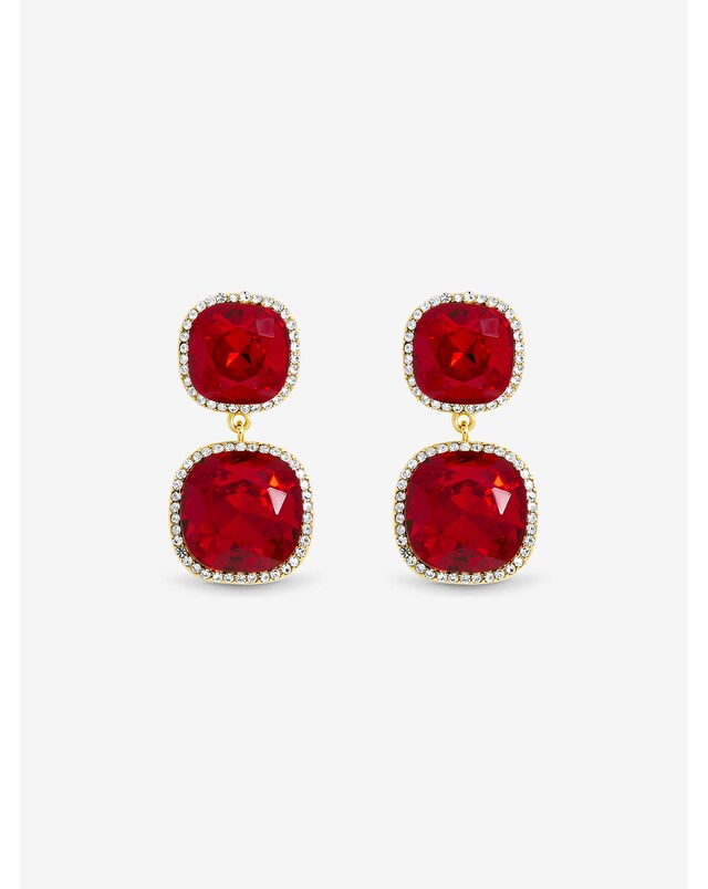 New In - Gold & Ruby Double Halo Earrings