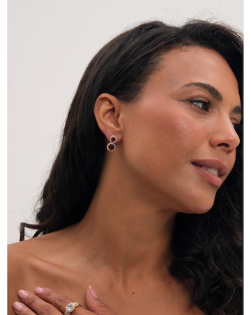 Jon Richard Gold Plated And Ruby Double Drop Halo Earrings