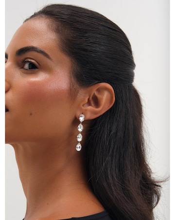 Jon Richard Rhodium Plated Crystal Linear Pear Drop Earrings
