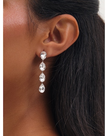 Jon Richard Rhodium Plated Crystal Linear Pear Drop Earrings