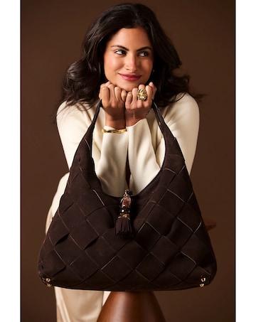 Luella Grey Pandora Weave Chocolate Suede Weave Slouch Hobo
