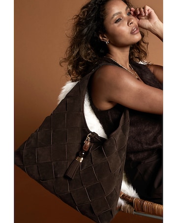 Luella Grey Pandora Weave Chocolate Suede Weave Slouch Hobo