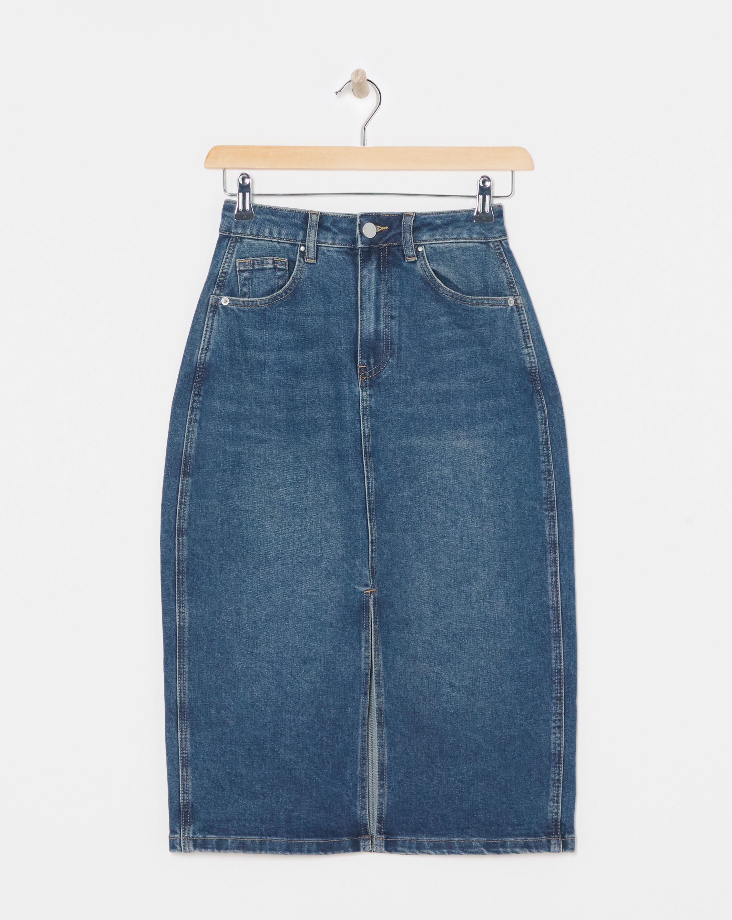 Split Front Denim Midi Skirt