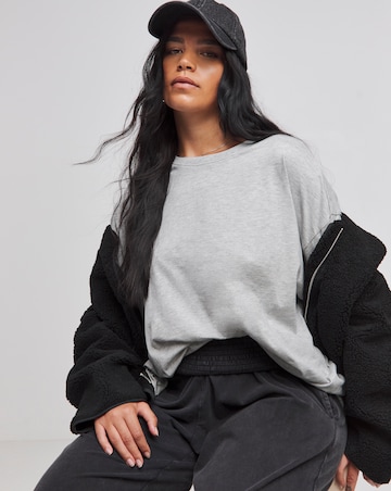 Grey Marl Oversized Slouchy Crew Neck T-Shirt