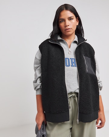 Black Teddy Gilet With Nylon Pocket