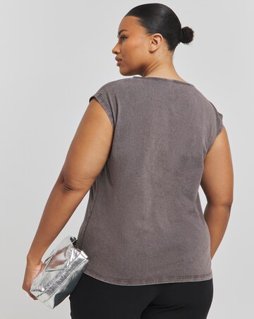 Acid Wash Draped Slash Neck Top