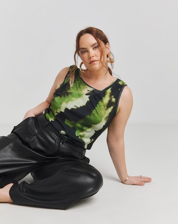 Simply Be Khaki & Black Tie Dye Print Mesh Vest