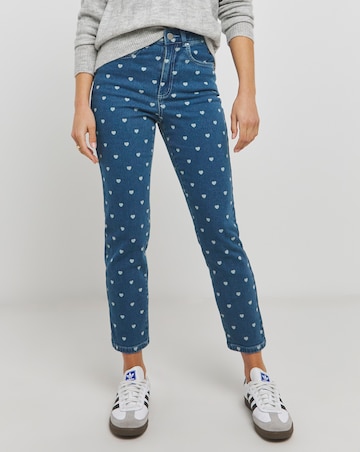 Slim Mom Heart Print Jeans