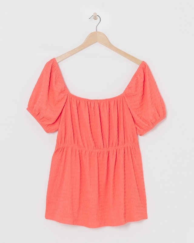 Simply Be Coral Short Sleeve Textured Top