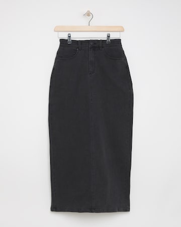 Black Back Split Maxi Denim Skirt