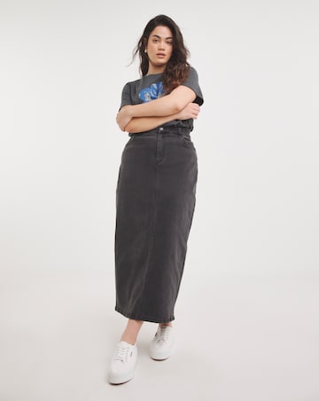 Black Back Split Maxi Denim Skirt