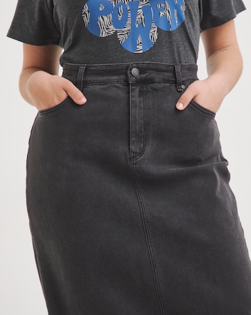 Black Back Split Maxi Denim Skirt