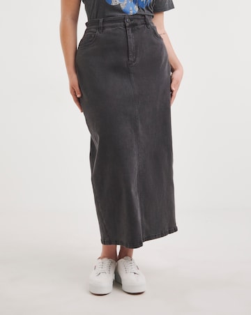 Black Back Split Maxi Denim Skirt