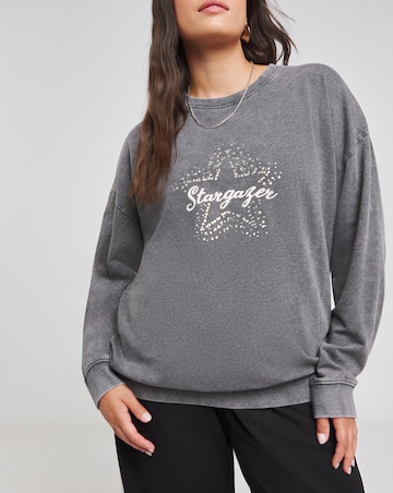 Acid Wash Star Gazer Hot Fix Slogan Sweatshirt