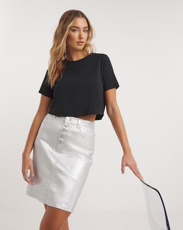 SilverExposed Button Metallic Mini Skirt