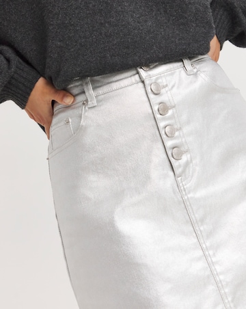 SilverExposed Button Metallic Mini Skirt