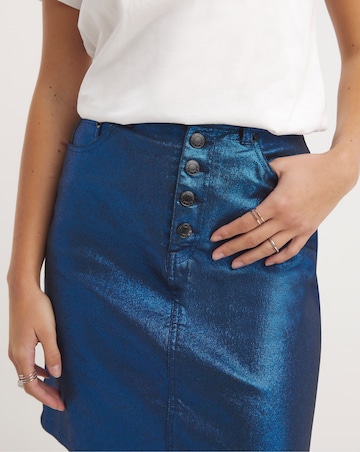 Blue Exposed Button Metallic Mini Skirt