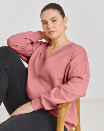 Blush Pink Deep V Neck Sweatshirt