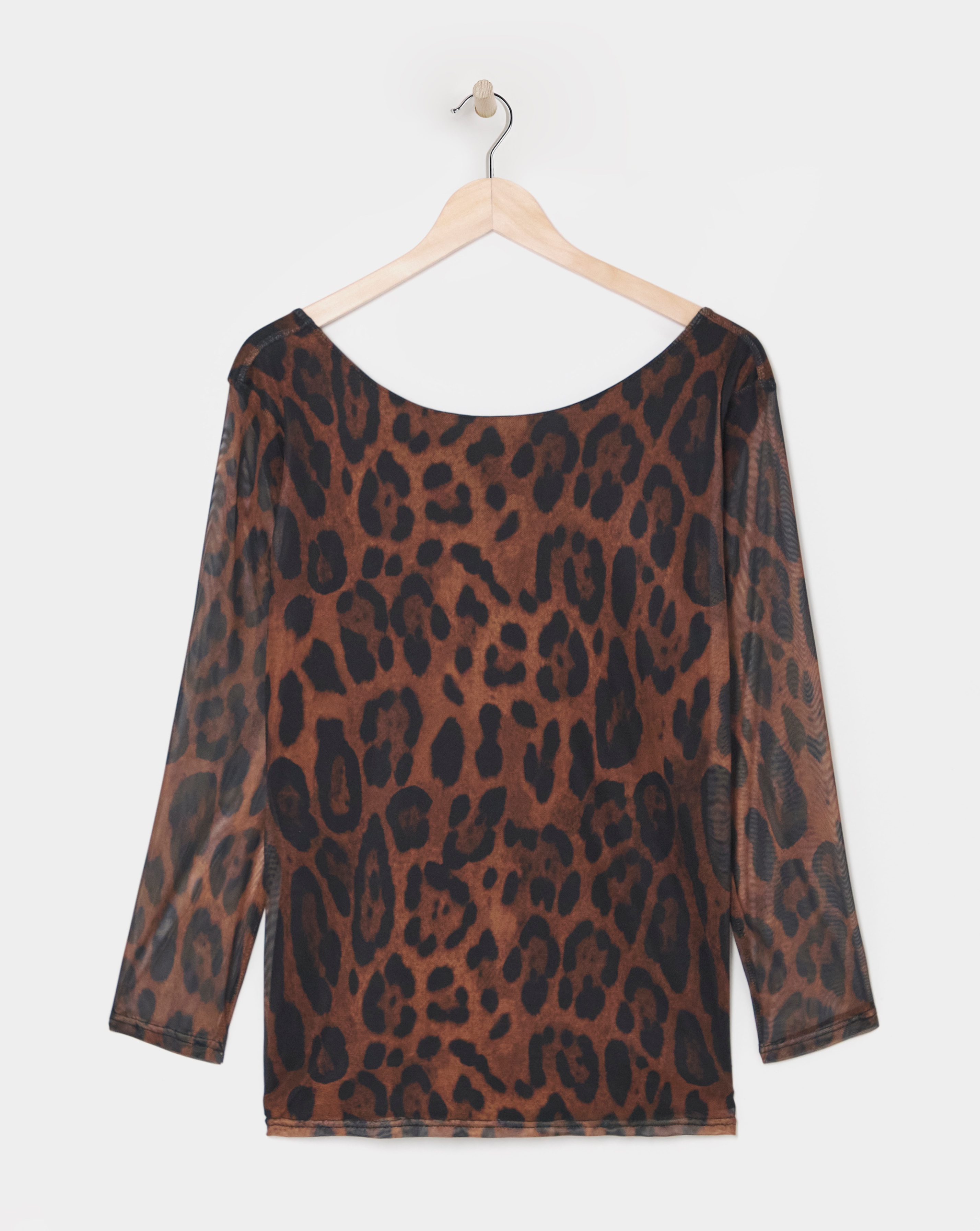 Leopard Mesh Scoop Back Top
