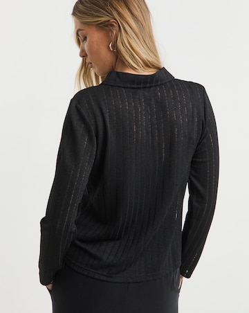 Simply Be Black Long Sleeve Textured Zip Through Top