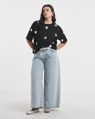 Simply Be Black Embellished Flower T-Shirt