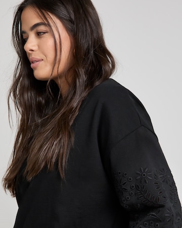 Black Cut Work Detail Sleeve Sweatshirt