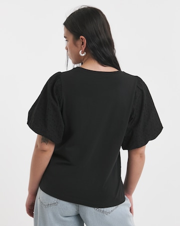 Simply Be Black Broderie Sleeve Crew Neck T-Shirt