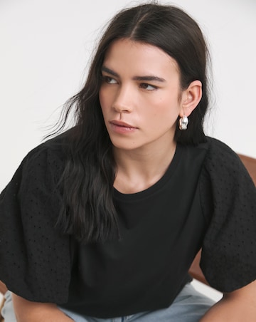 Simply Be Black Broderie Sleeve Crew Neck T-Shirt