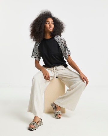 Simply Be Black Contrast Broderie Raglan Sleeve T-Shirt