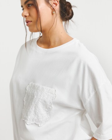 Simply Be White Broderie Pocket T-Shirt