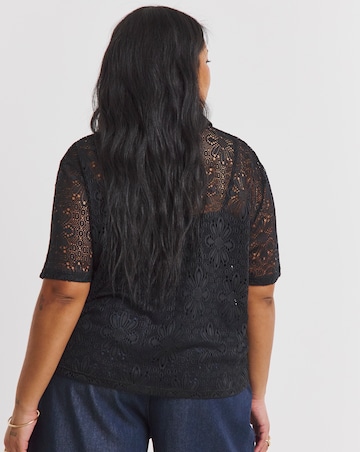 Simply Be Black Floral Stretch Crochet Boxy Shirt