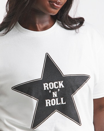 Simply Be White Rock 'N' Roll Slogan T-Shirt