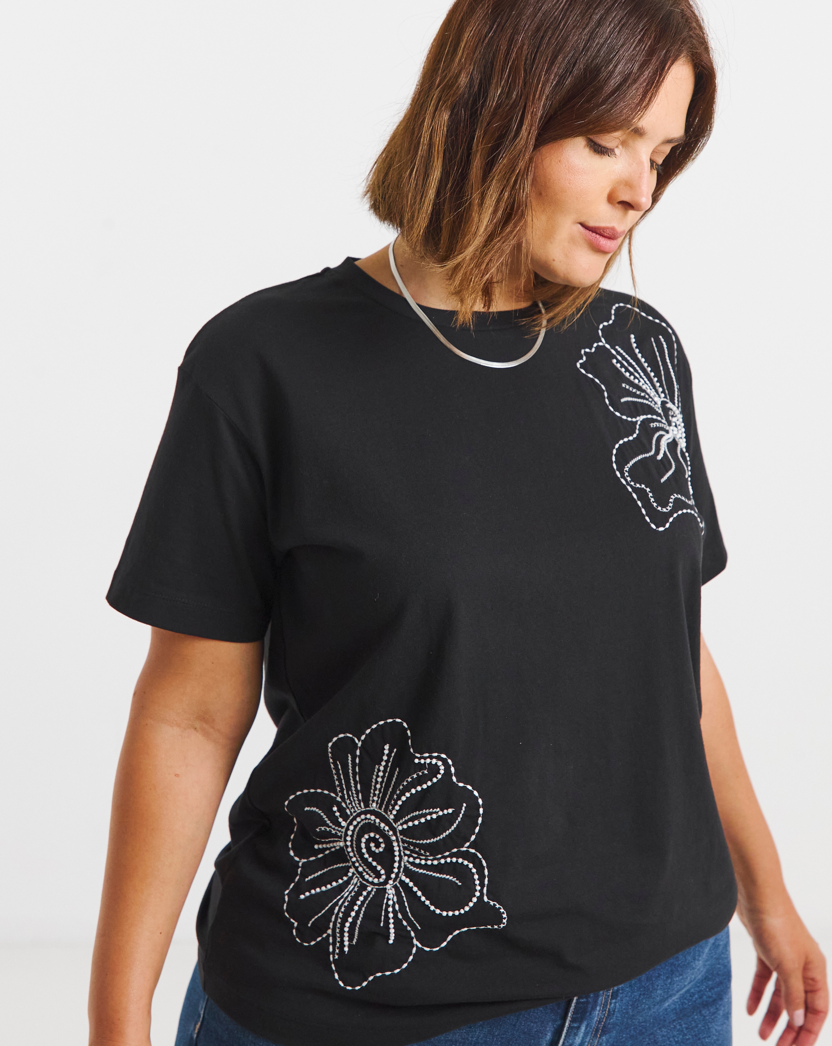 New In - Embroidered and Beaded Floral T-Shirt