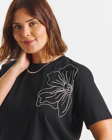 Simply Be Black Embroidered and Beaded Floral T-Shirt