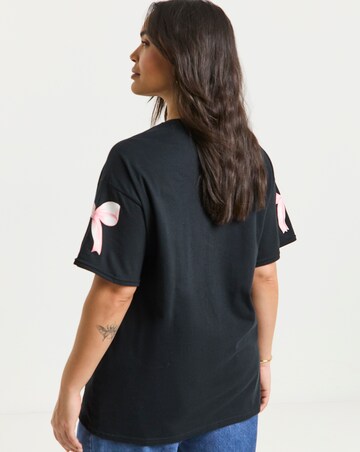 Simply Be Black Bow Sleeves Slogan T-Shirt