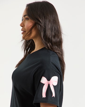 Simply Be Black Bow Sleeves Slogan T-Shirt