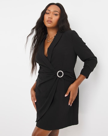 Black Embellished Buckle Twist Blazer Dress
