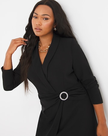 Black Embellished Buckle Twist Blazer Dress