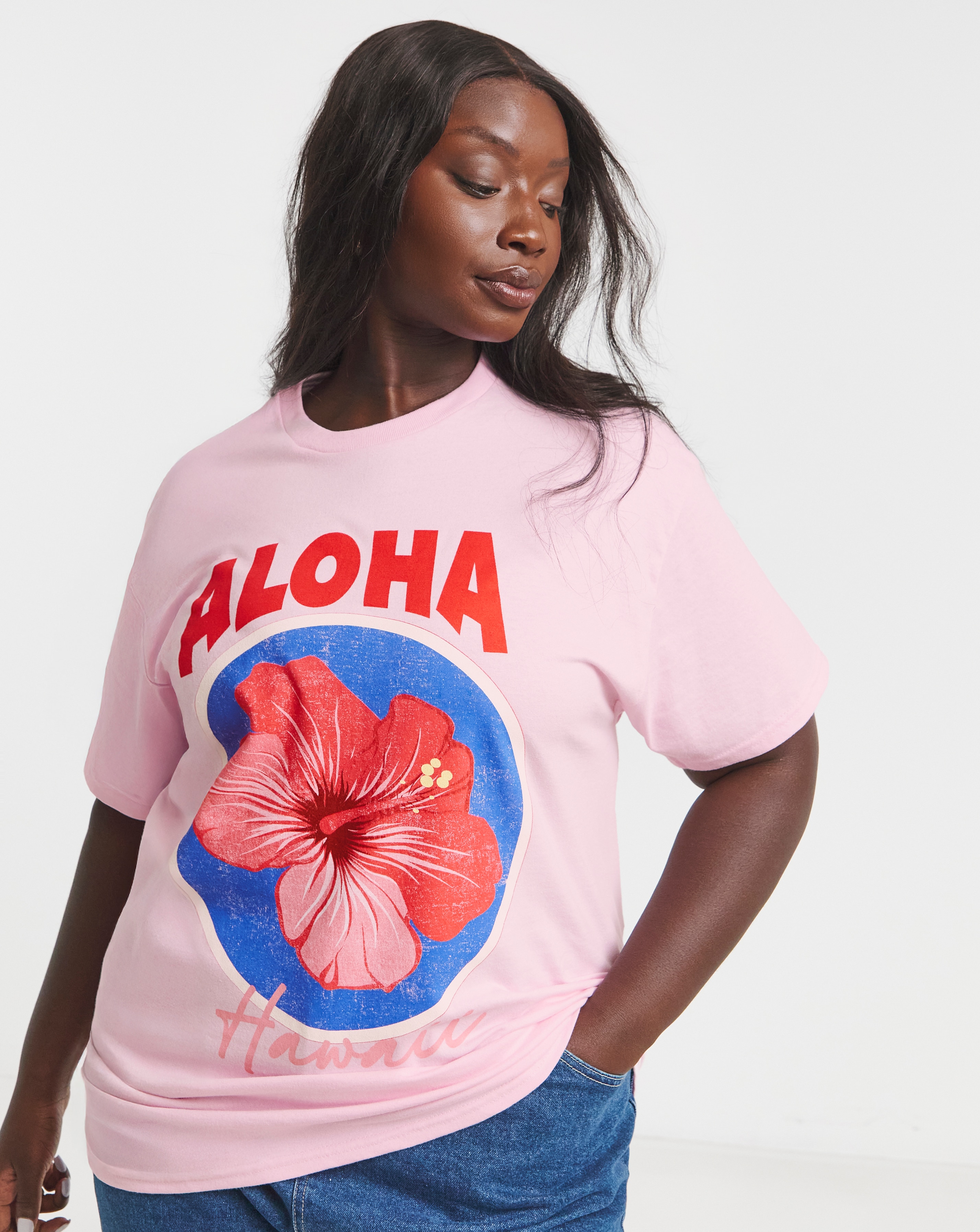 Simply Be Aloha Floral Slogan T-Shirt